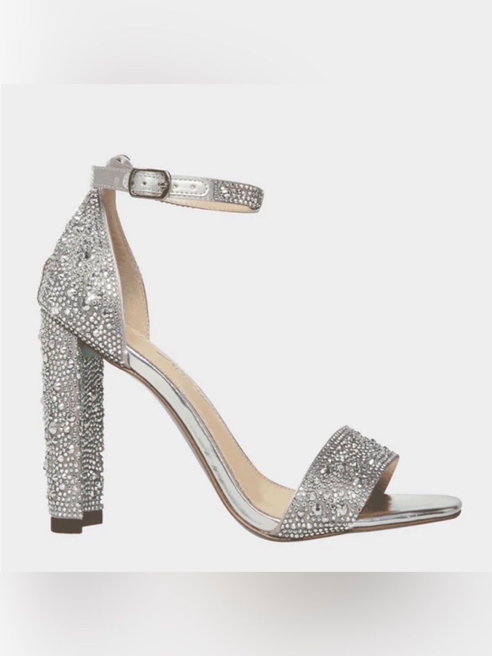 Betsey Johnson Silver Rhinestone Block Heel Sandals